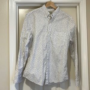 J. Crew men’s button-down shirt, slim, size M. White with blue flowers.